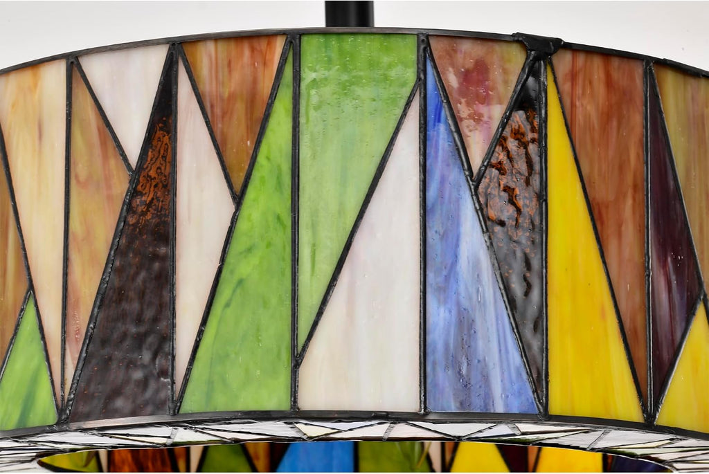 Svenja Black Lighted Ceiling Fan with Multi-Colored Earth Tones Tiffany Style Glass Shade Fandelier with Remote