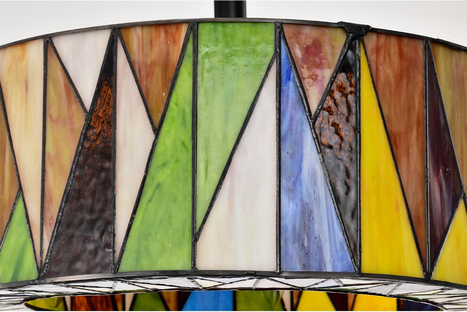 Svenja Black Lighted Ceiling Fan with Multi-Colored Earth Tones Tiffany Style Glass Shade Fandelier with Remote