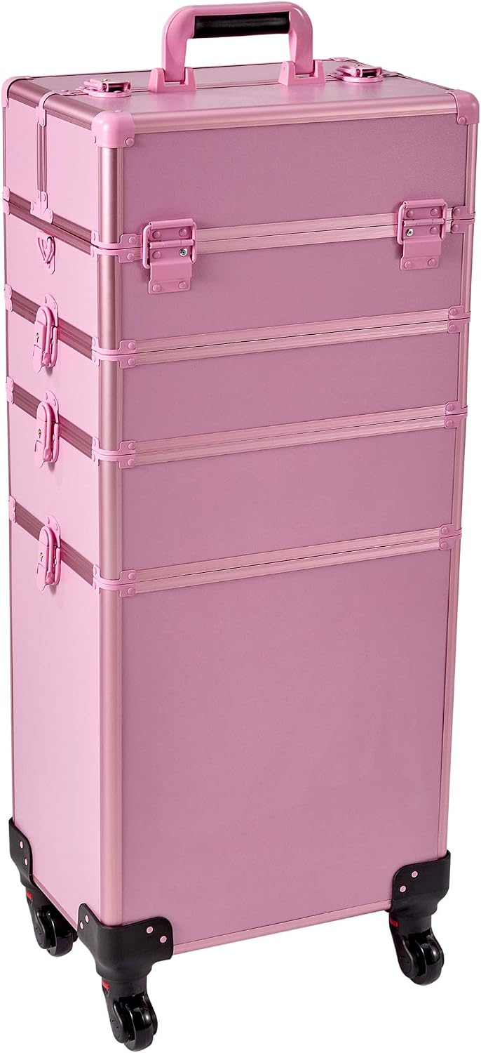 Train Case Rolling 5-in-1 with nail polish holder Portable Makeup Professional Cosmetic Organizer Makeup Traveling case Trolley Cart Trunk
