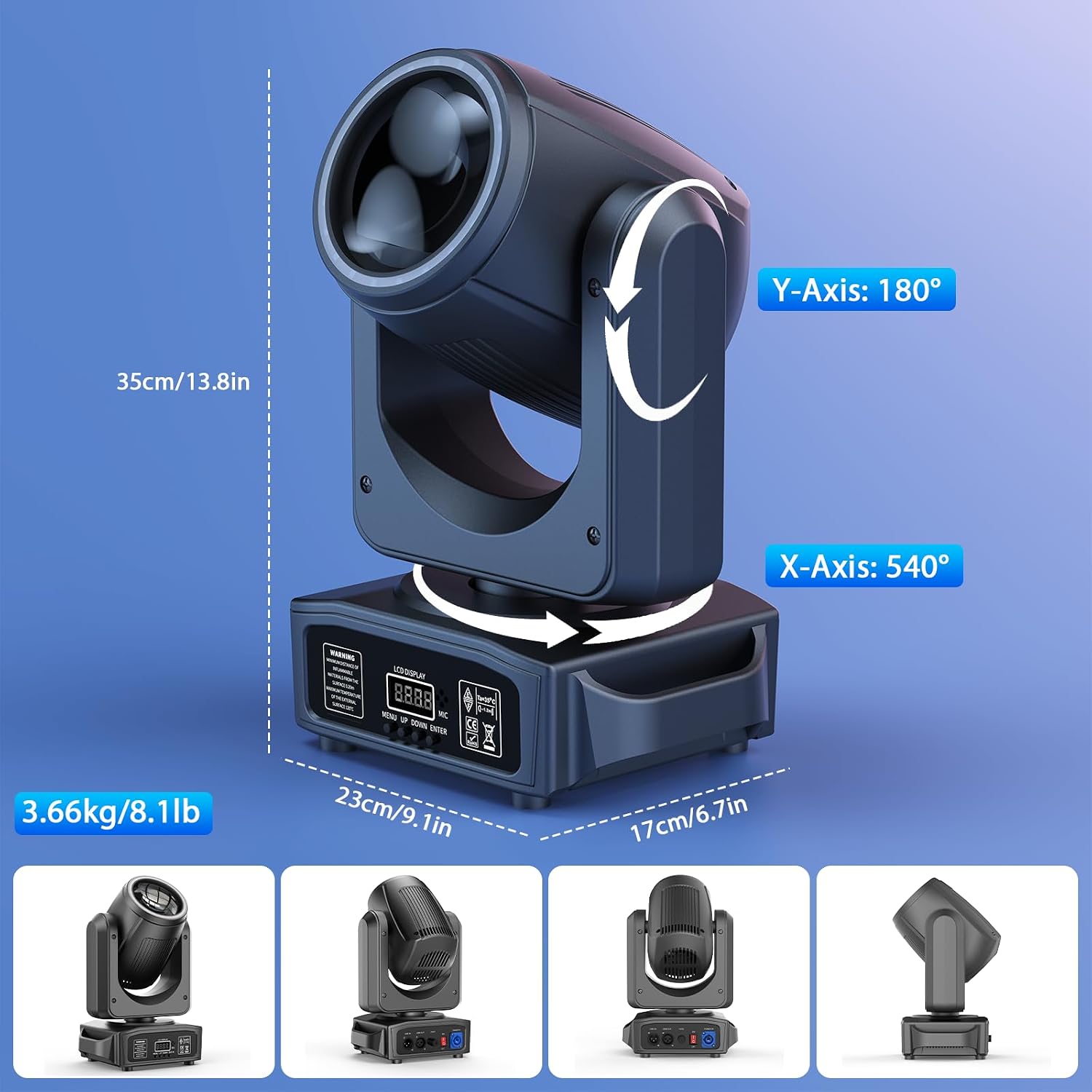 2 Pack 150W Moving Head Lights,Beam/Spotlight/Strobe/Wash Stage Lighting 8 Gobos 8 Colors 18-Facet Prisms DMX512 Sound Activated for DJ,Wedding,Party,Live Show,Disco Events