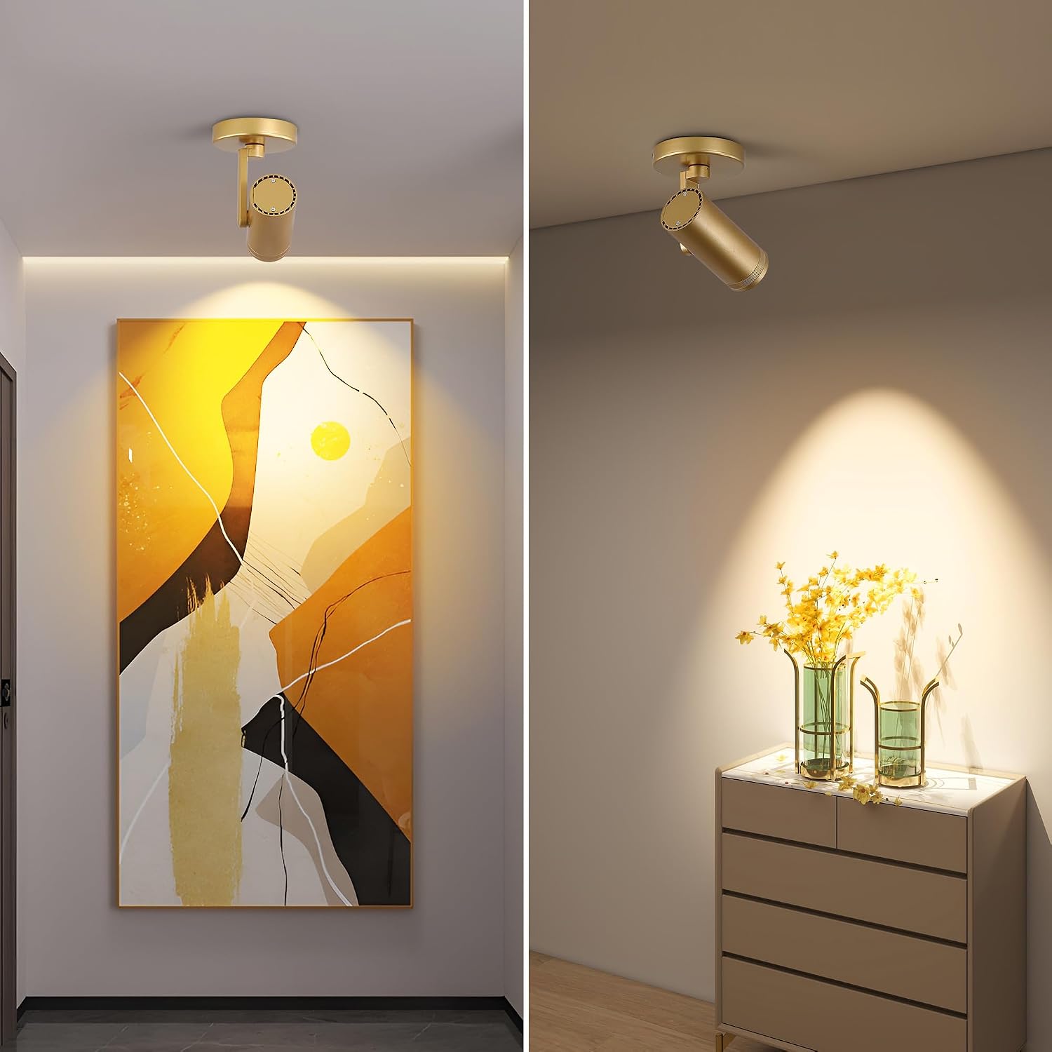 12W LED Gold Dimmable Zoomable Ceiling Spotlight Indoor – Adjustable Surface Mount Accent Light for Corridor, Living Room, Plants & Painting | Warm White 3000K CRI 97, Flicker-Free, 4 Packs