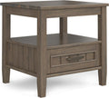 SIMPLIHOME Lev End Table - 20 inch Wide Solid Wood Accent Table with Bottom Storage Drawer and Open Shelf in Smoky Brown, Transitional Nightstand or Lamp Stand for Living Room or Bedroom