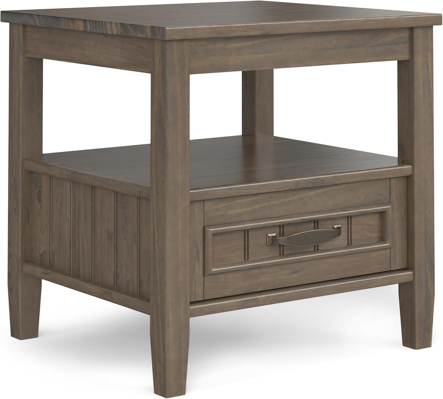 SIMPLIHOME Lev End Table - 20 inch Wide Solid Wood Accent Table with Bottom Storage Drawer and Open Shelf in Smoky Brown, Transitional Nightstand or Lamp Stand for Living Room or Bedroom