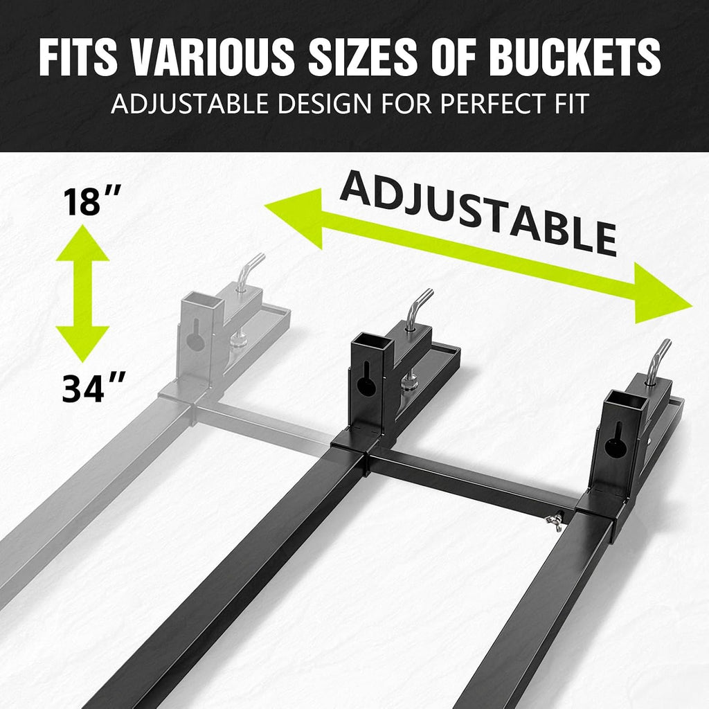 YZONA 60' 4500 LBS Clamp on Pallet Forks for Tractor Bucket, Heavy-Duty Tractor Forks with Adjustable Stabilizer Bar for Tractor Attachments, Loader Bucket, Skid Steer (Tractor Accessories)