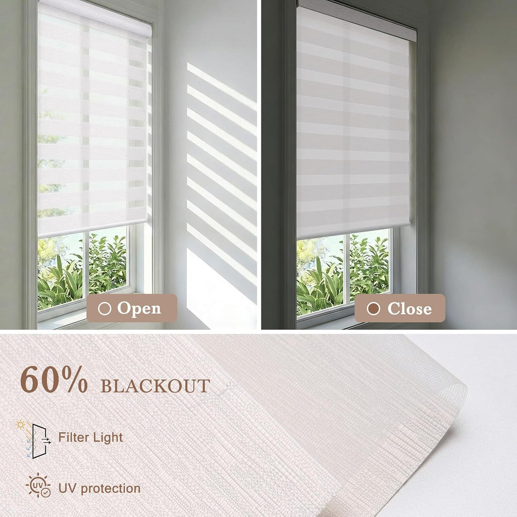 Motorized Zebra Blinds, Automatic 60% Blackout Shades for Indoor Windows Work with HomeKit, Alexa, Google Home, Customized Electric Blinds with Remote, App, Voice Control, Fabric Ivory