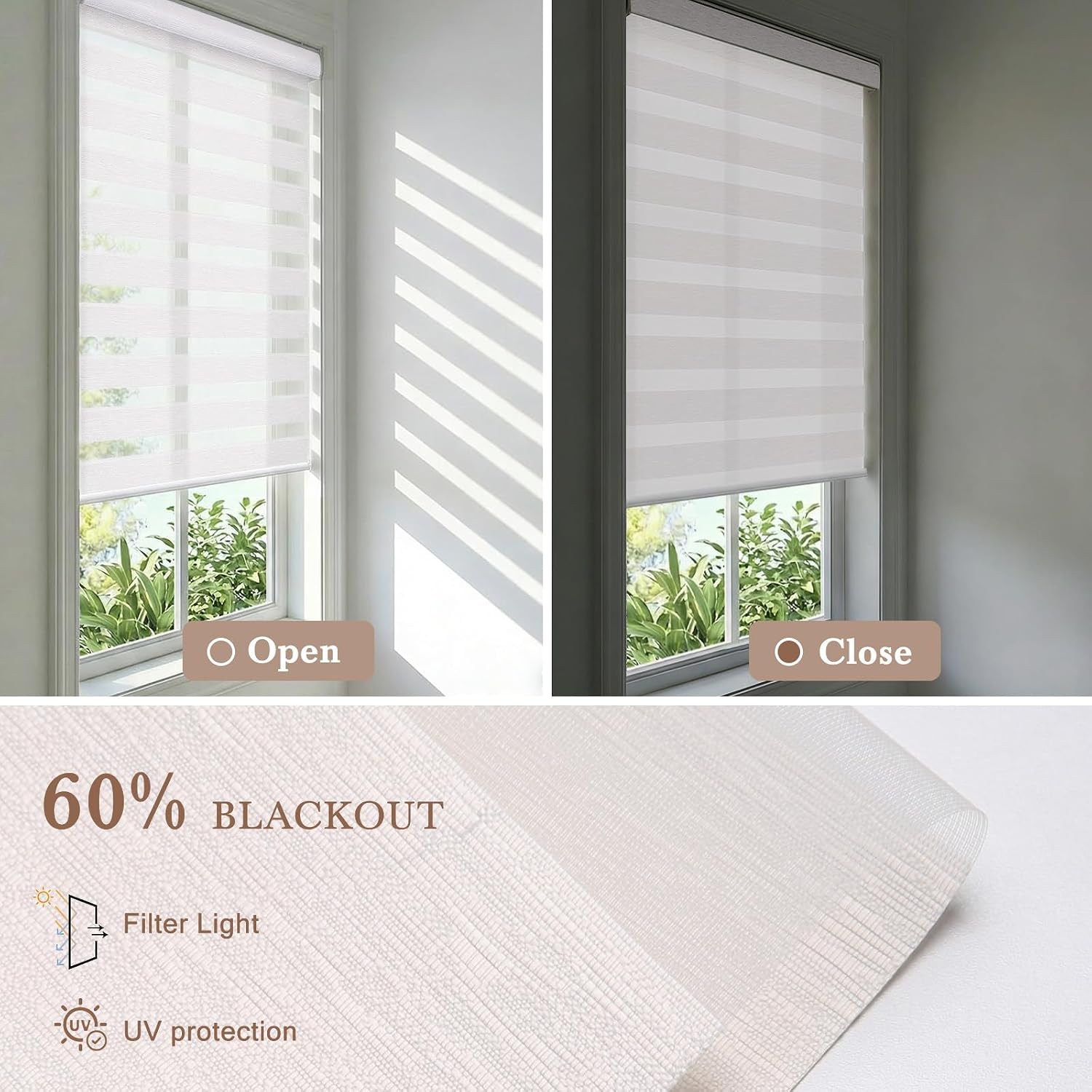 Motorized Zebra Blinds, Automatic 60% Blackout Shades for Indoor Windows Work with HomeKit, Alexa, Google Home, Customized Electric Blinds with Remote, App, Voice Control, Fabric Ivory