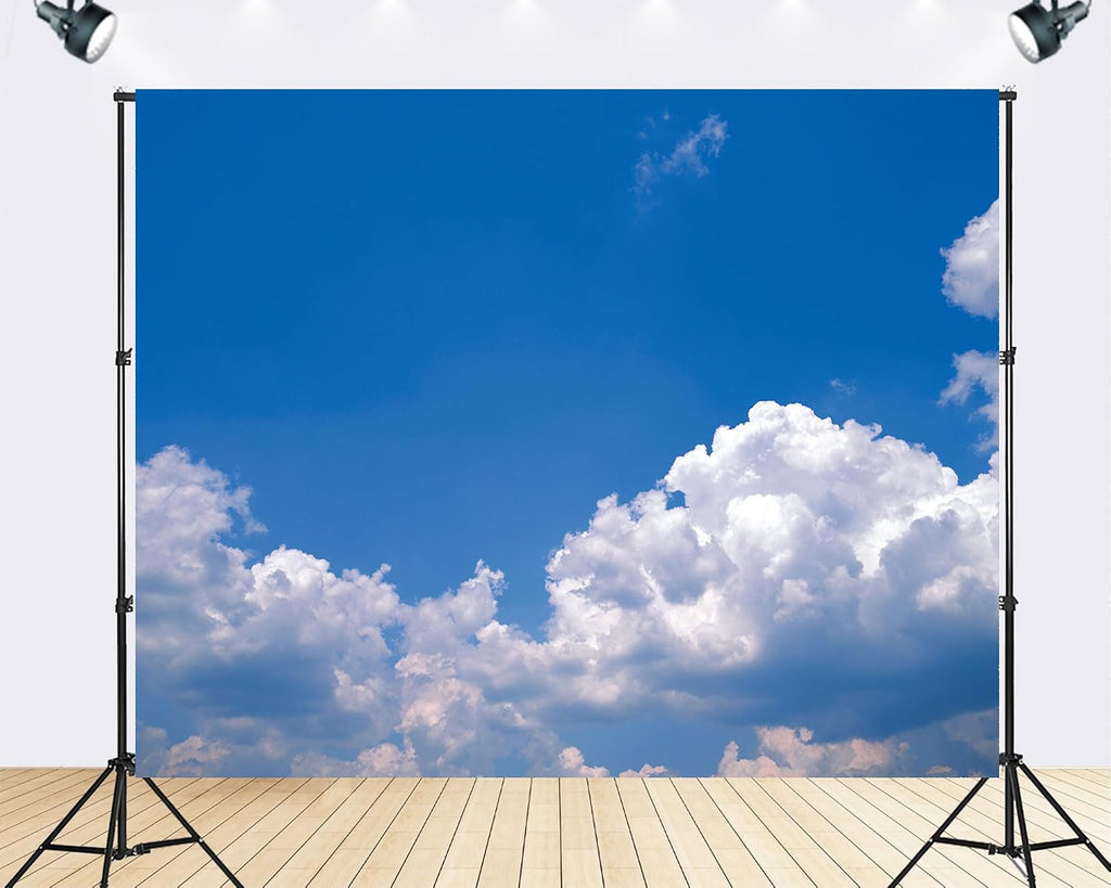 Trykid 20x10ft Blue Sky White Clouds Backdrop Clear Sky Clouds Natural Scenery Photography Background Newborn Baptism Baby Shower Wedding Birthday Party Decoration Studio Fabric