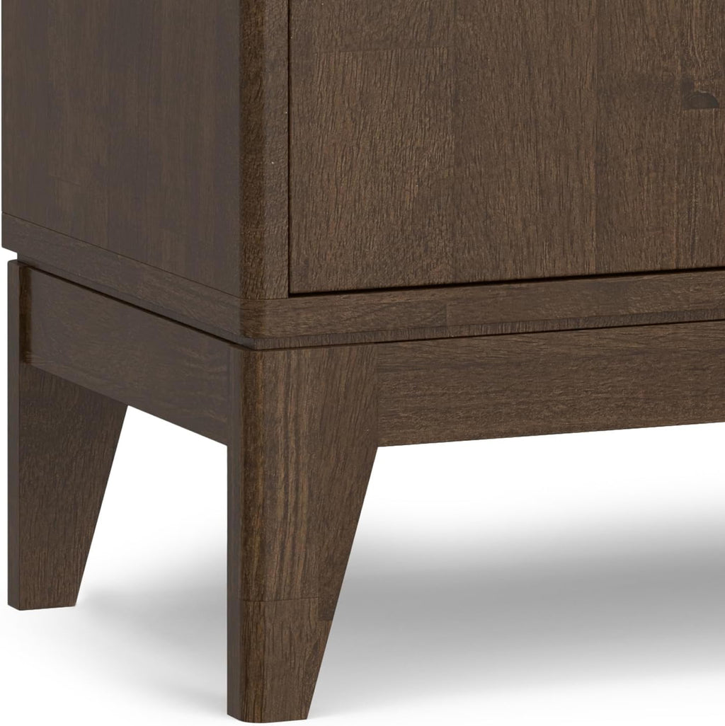 SIMPLIHOME Harper Storage Cabinet - 40 inch Wide Solid Wood Medium Storage Cabinet in Walnut Brown, Mid-Century Modern Cupboard for Entryway or Dining Room with Drawers, Tapered Legs, and Shelves