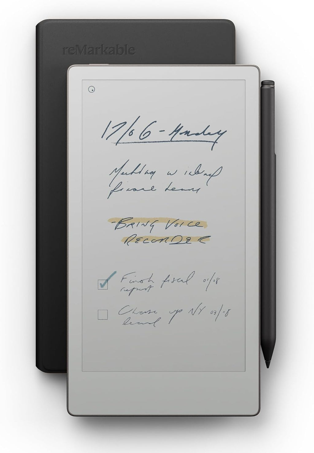 reMarkable Paper Pro Move - Leather Folio Bundle | Ultraportable Color 7.3' Paper Tablet with Marker Plus Pen with Eraser, and a Book Folio Cover in Black Leather