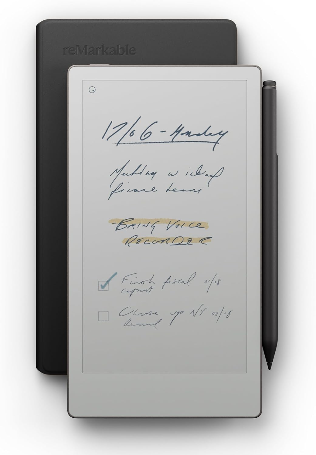 reMarkable Paper Pro Move - Leather Folio Bundle | Ultraportable Color 7.3' Paper Tablet with Marker Plus Pen with Eraser, and a Book Folio Cover in Black Leather