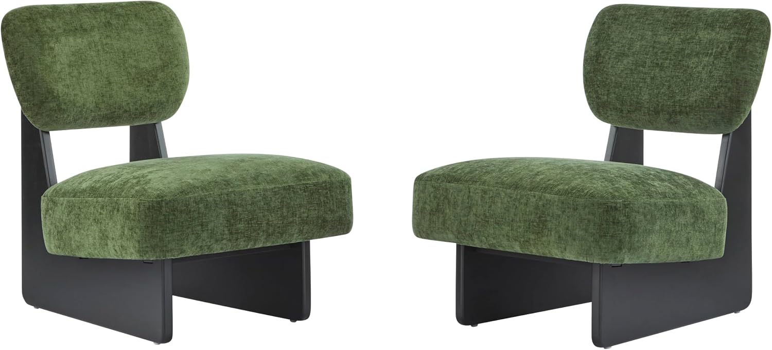 Christopher Knight Home Mores Low Profile Accent Chair Set of 2, Modern Living Room Armless Lounge Chair, Fabric Comfy Reading Chair for Bedroom, Wooden Frame and Thick Padded Seat, Black+Green
