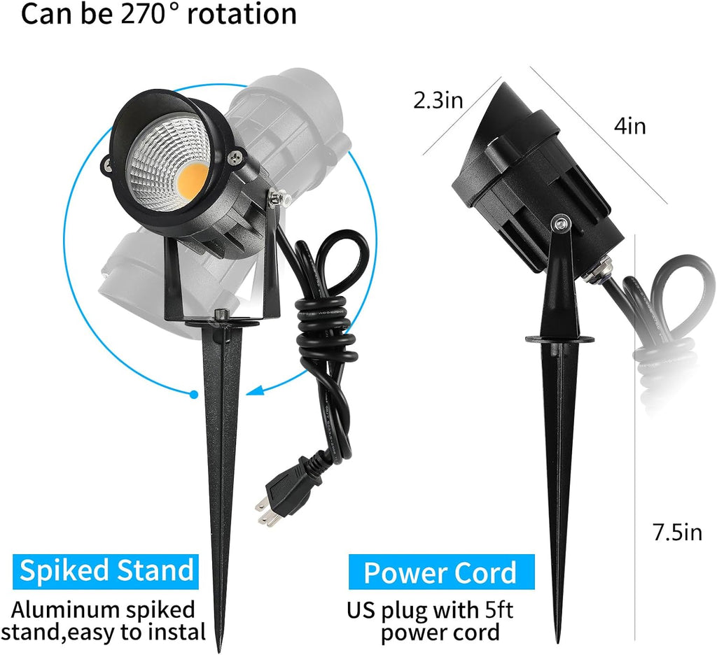 8 Pack 7W 3CCT Outdoor LED Landscape Spotlights 110V-220V | USA Plug and Hardwired, High Brightness 700LM, IP65 Waterproof, Spiked Tree Uplights, Landscape Lights for Pathway Garden