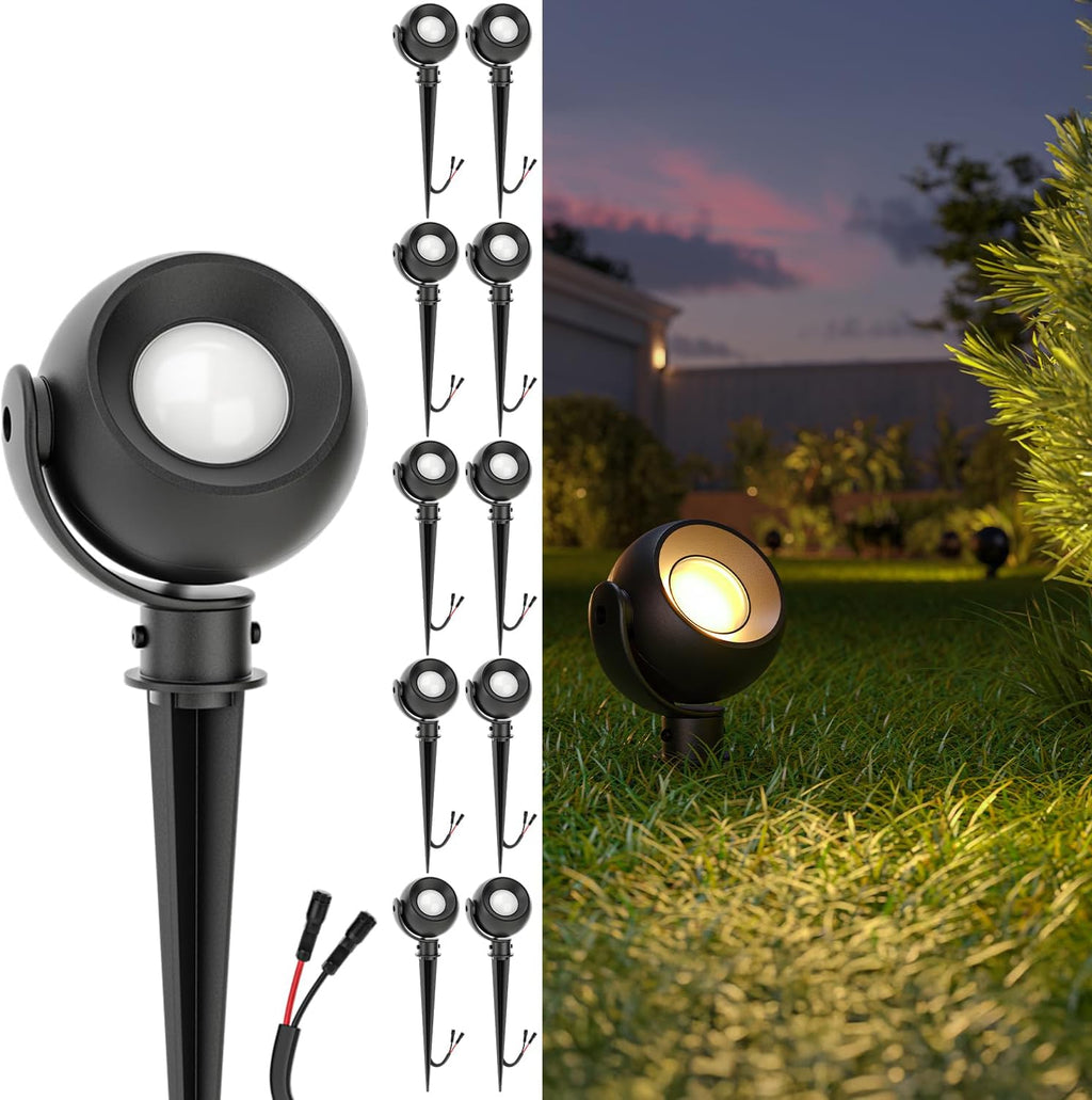 Sunco LED Low Voltage Spotlight Revolver, Sphere Shaped Garden Landscape Lights Outdoor [Luces para Jardin], 4W, 300 LM, 3 CCT: 2700K/4000K/5000K, Wet Rated, ETL 10 Pack.