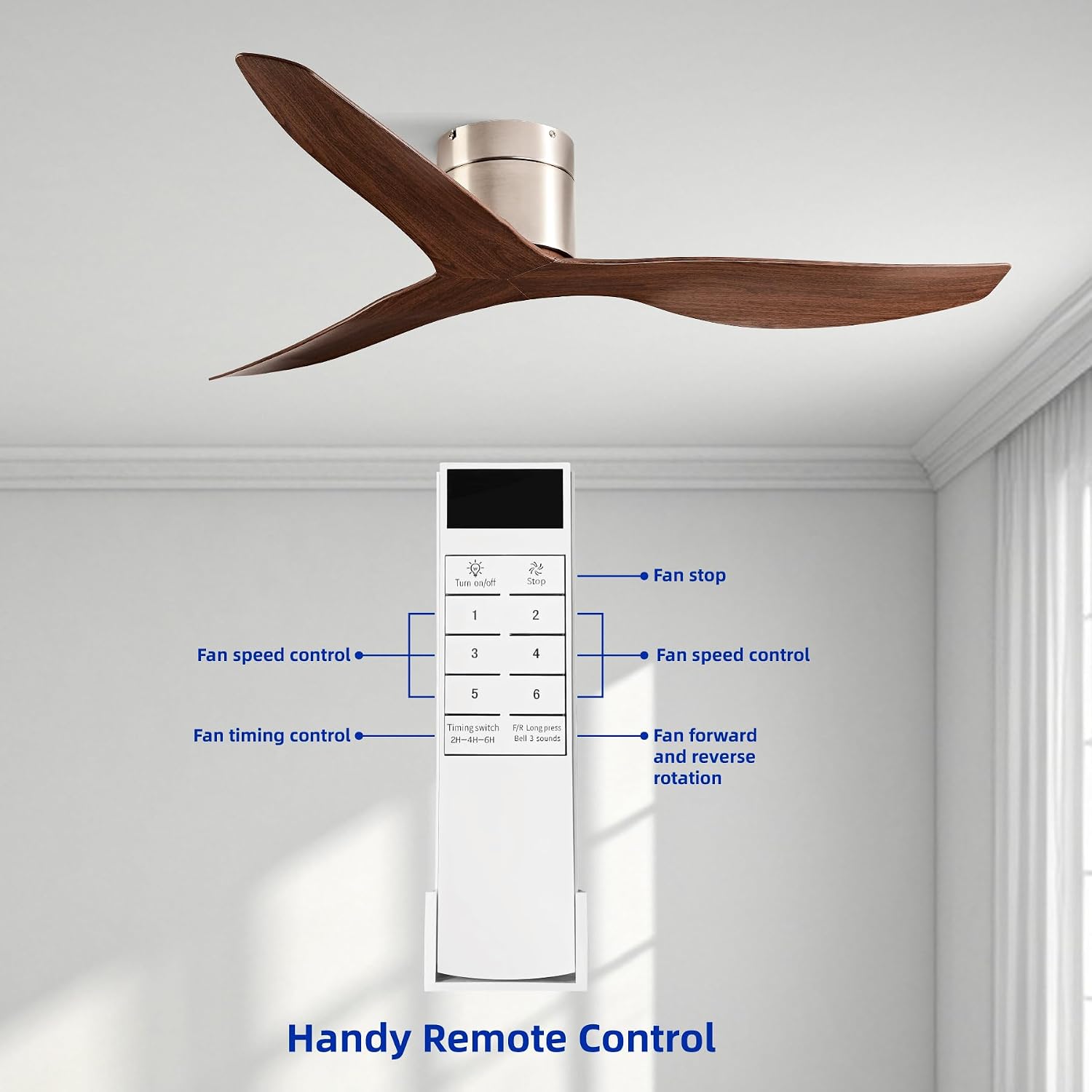 52-Inch Ceiling Fan Without Light, Modern Low-Profile Flush Mount Fan with Remote, 6-Speed Reversible Quiet DC Motor,for Balcony, Living Room, Bedroom (No Light)