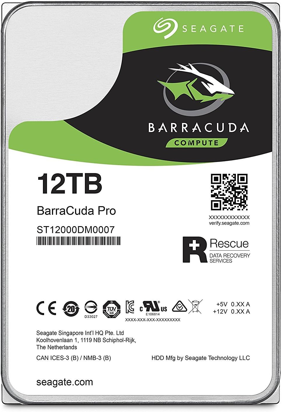 Seagate BarraCuda Pro Performance Internal Hard Drive SATA HDD 12TB 6GB/s 256MB Cache 3.5-Inch (ST12000DM0007)