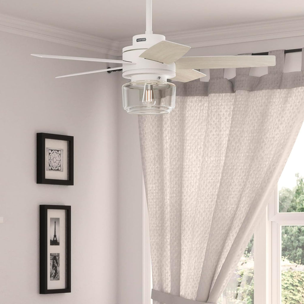 Hunter Fan 44 Inch White Indoor Ceiling fan with LED Light and Remote Control for Bedroom, Living Room/Family Room, Office, Basement, Kitchen, Dining Room (Renewed)