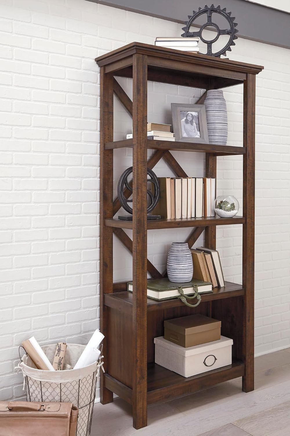 Signature Design by Ashley Baldridge Rustic 78' Bookcase with 4 Shelves, Distressed Brown