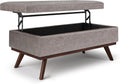 SIMPLIHOME Owen Lift Top Coffee Table Storage Ottoman - 42 inch Wide Upholstered Vegan Leather Rectangular Lift-Top Ottoman in Distressed Grey Taupe, Mid-Century Modern Ottoman for Living Room