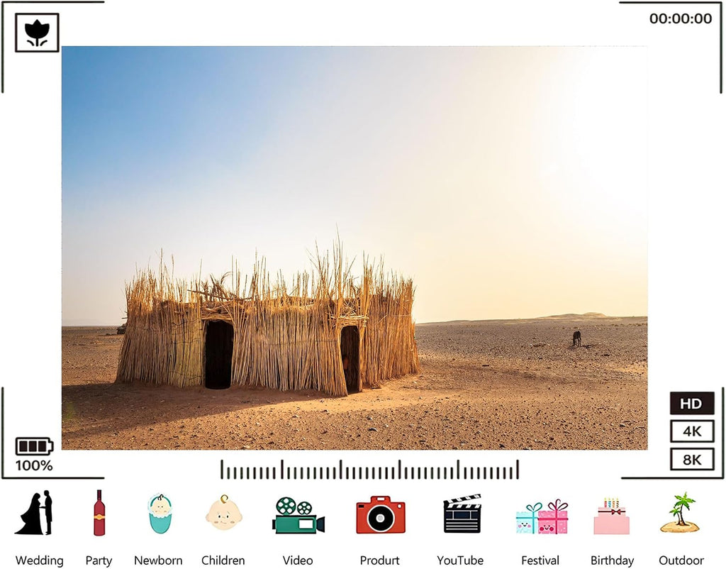 Trykid 20x10ft Desert Straw Hut Backdrop Scenic Thatched Hut Arid Landscape Clear Sky Photography Background Adventure Themed Party Decoration Photo Booth Prop Fabric