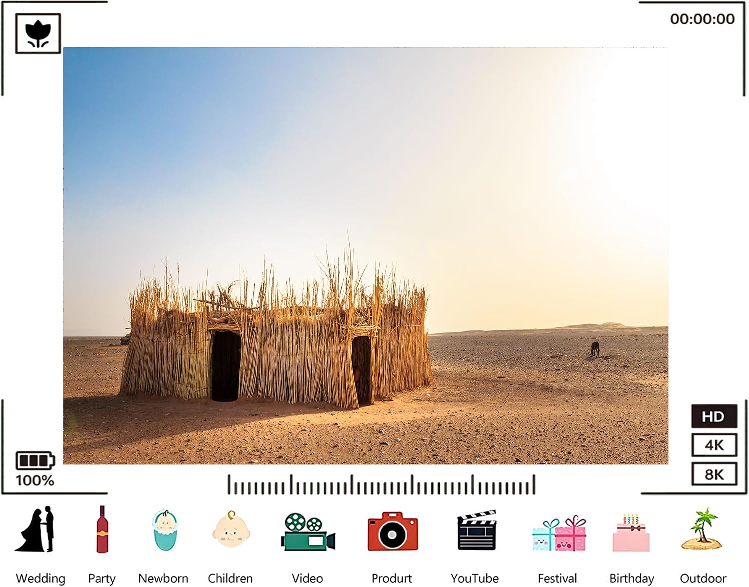 Trykid 20x10ft Desert Straw Hut Backdrop Scenic Thatched Hut Arid Landscape Clear Sky Photography Background Adventure Themed Party Decoration Photo Booth Prop Fabric