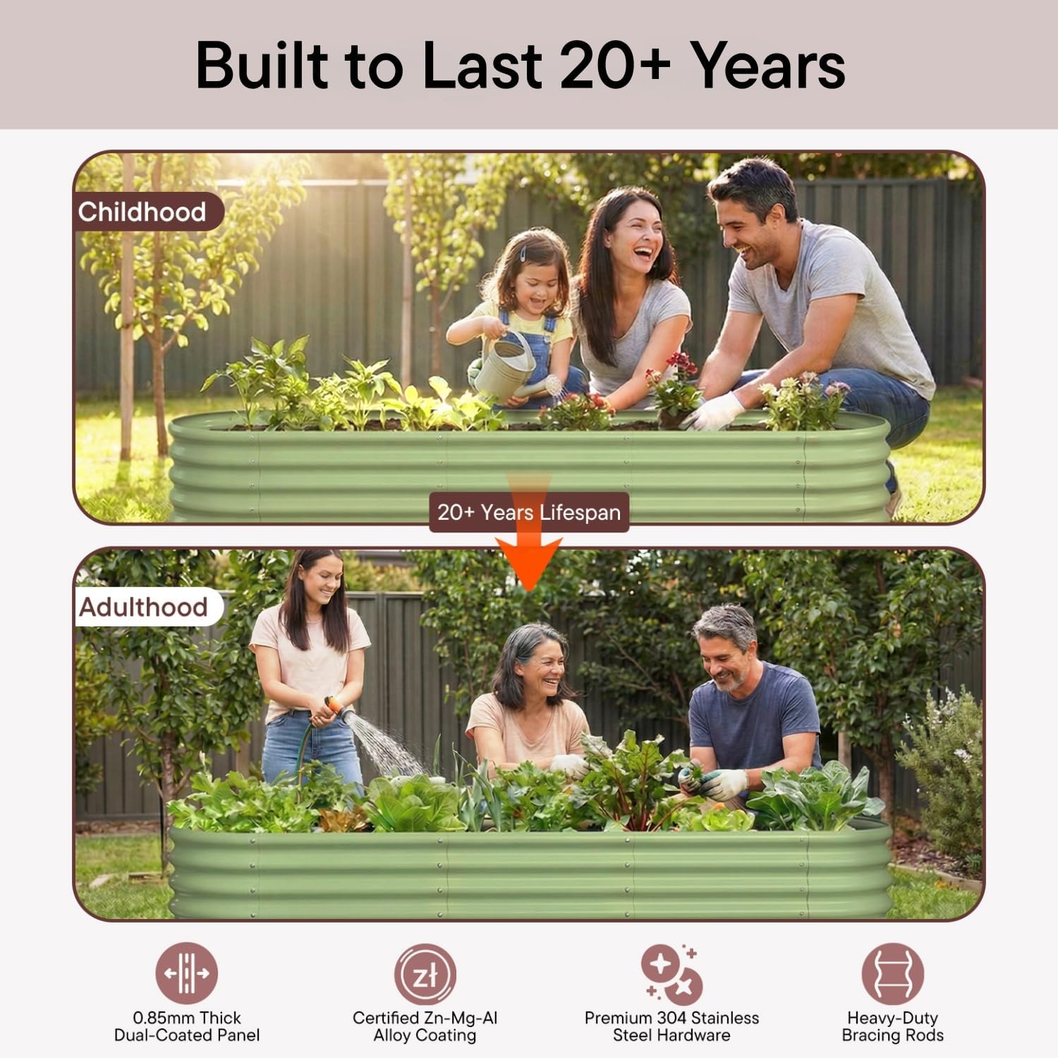 30' Extra Tall Galvanized Raised Garden Bed, 6x2x2.5 ft Metal Planters for Outdoor Plants, Heavy Duty Flower Bed Deep Root for Vegetable, Garden Bed Outdoor Large Planter Box - Moss Green