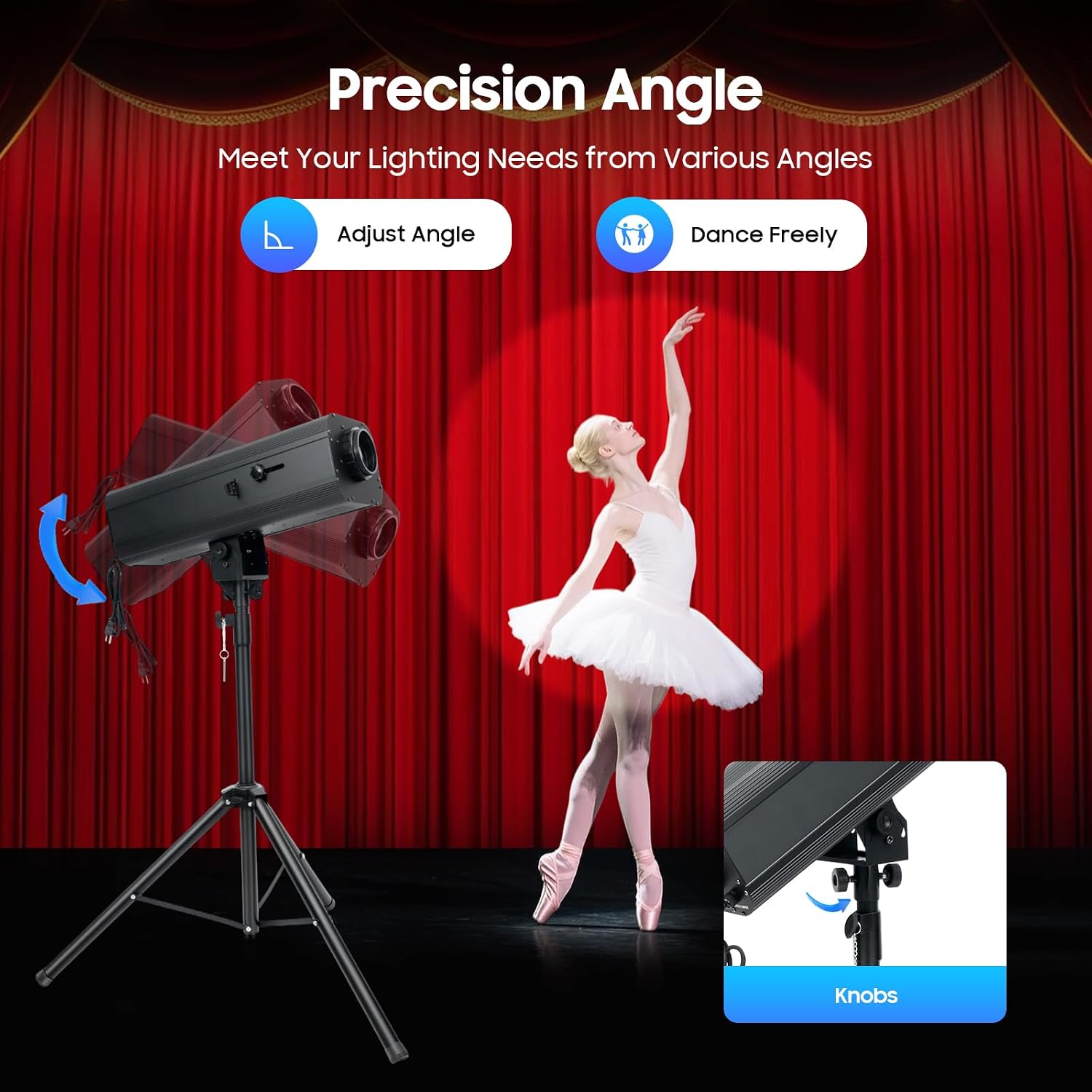 LOYALHEARTDY 230W Beam Light, Modern Stage Spotlight with Stand, LED, 23 Beam Angle, 5600K Color Temp, IP20, 110V, 2.55A, Black, 26.57 x 12.6 x 7.4 inches