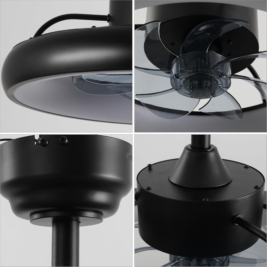 Oval AIR Loren 20' Small Smart Ceiling Fan with Light, Semi Flush Mount, Quiet 6-Speed Reversible Motor, Dimmable LED, Adjustable CCT, App & Remote Control, Modern, Black AIR8002B