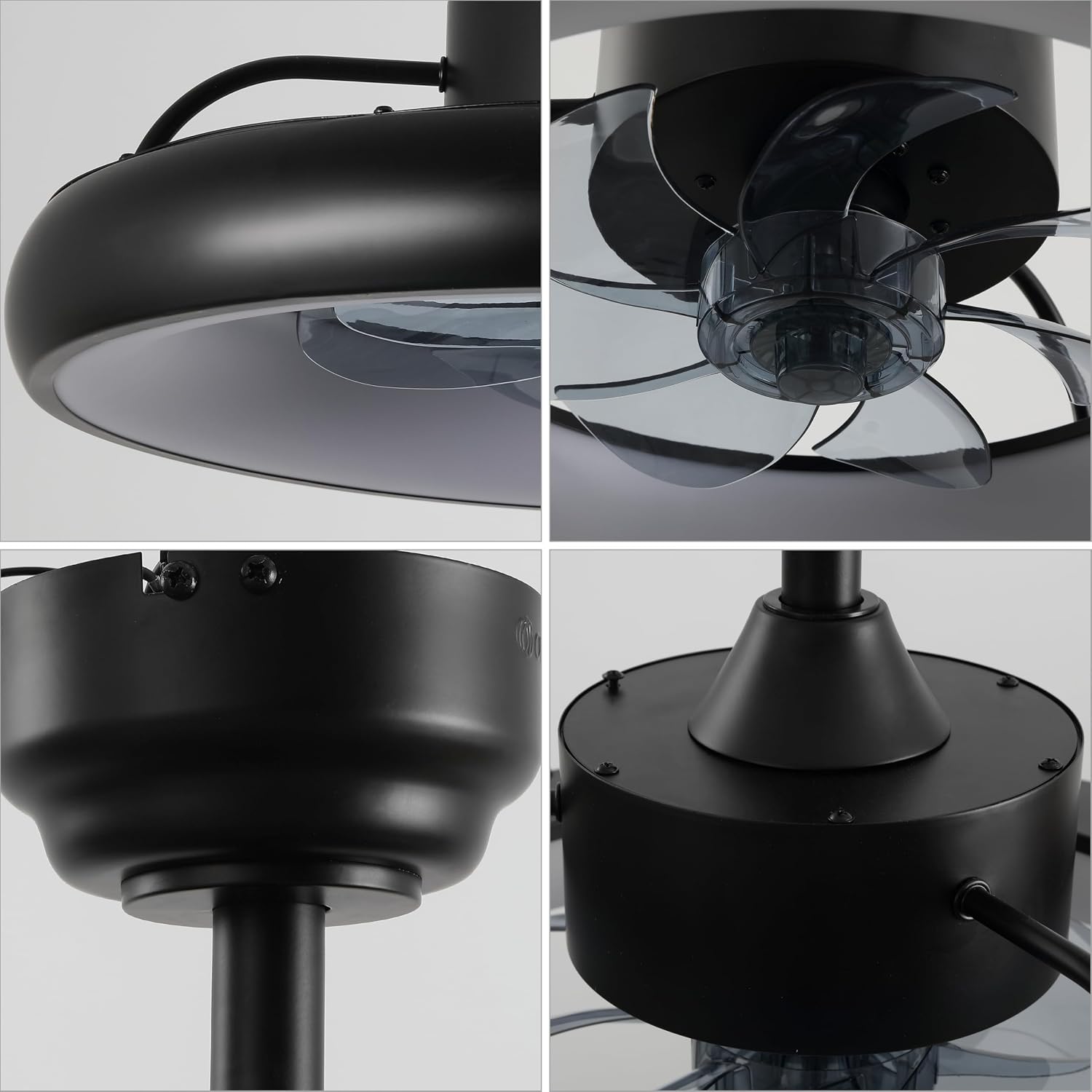 Oval AIR Loren 20' Small Smart Ceiling Fan with Light, Semi Flush Mount, Quiet 6-Speed Reversible Motor, Dimmable LED, Adjustable CCT, App & Remote Control, Modern, Black AIR8002B