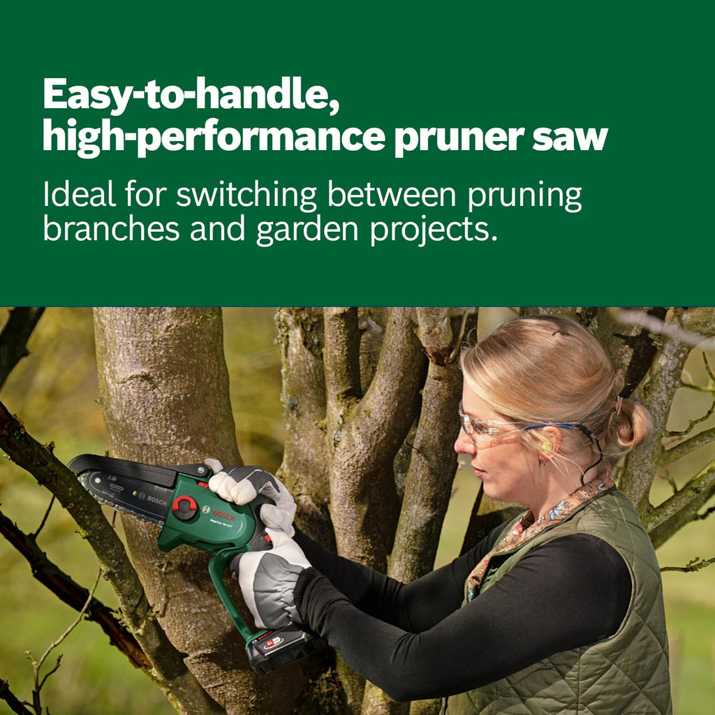 Bosch Home and Garden Cordless Compact Pruner Saw EasyChain 18V-15-7 (for Cutting Through Wood; 18 Volt System; Chain Speed: 6.95m/s; Without Battery)