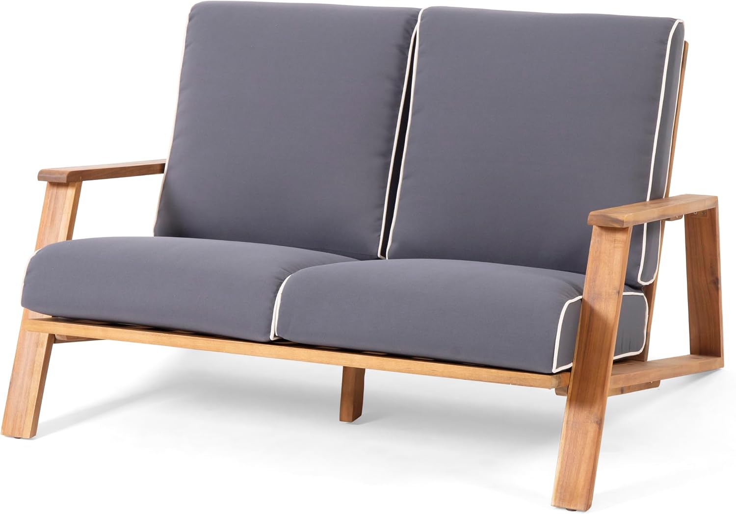 Christopher Knight Home Eartha Outdoor Loveseat Set with Coffee Table, Teak Finish, Dark Gray