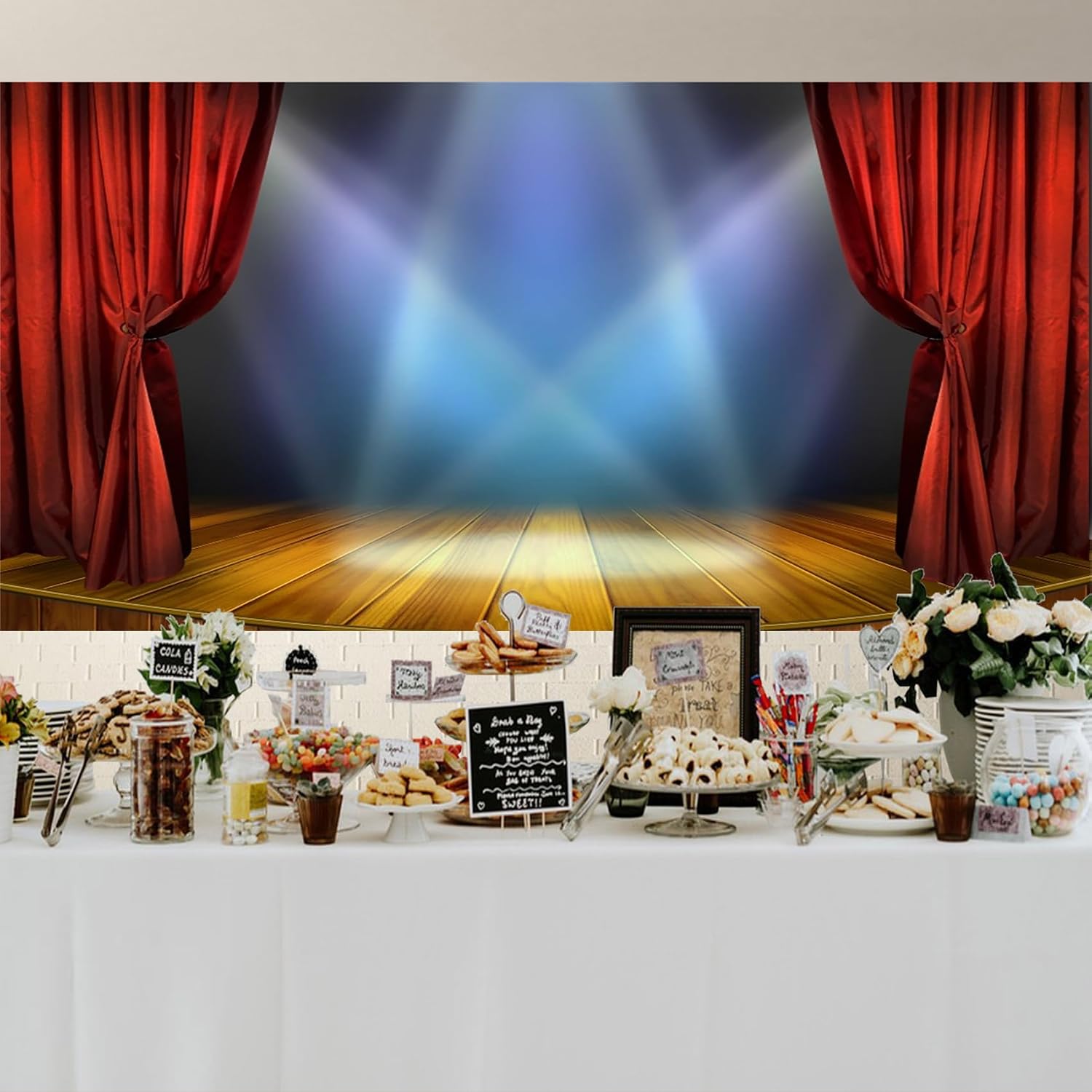 20x10ft Vinyl Huge Swanky Red Curtain Stage Backdrop Photography Background Wedding Hall Red Carpet Spotlight Celebrating Festival Party Children Lovers Adults Photo Backdrop Photo Studio