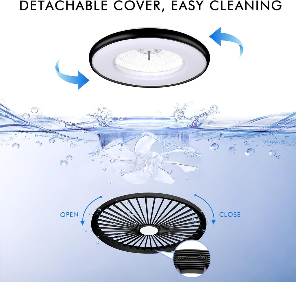 24' Bladeless Ceiling Fans with RGB Light, Low Profile Ceiling Fan with Light, Smart Modern Ceiling Fan with App/Remote/Voice Control, 3 Dimmable LED Light for Bedroom, Living Room Black