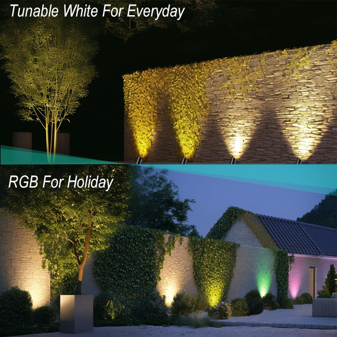 RGB+CCT Low Voltage Outdoor Landscape Lighting with Color Changing,IP65 Waterproof Uplights for Garden and Yard,12V Low Voltage Spotlights,Heavy Duty Accent Fixtures,Remote/APP Control