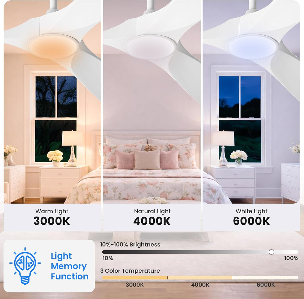 heimo 60 Inch White Ceiling Fan with Light and Remote, Wood Outdoor Ceiling Fans with Lights Dimmable for Bedroom Living Dining Room Patios Garage Gazebo Farmhouse Big Dc Reversible Fan