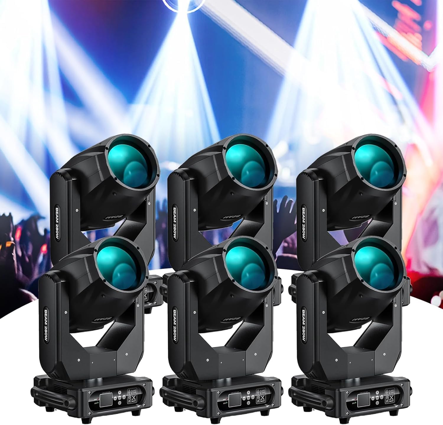 6PCS Moving Head Light 280W 10R WZYBUTA LED Beam Stage Lights DJ Lights 17 Gobos 15 Colors DMX512 Prism Rainbow Effect Spotlights Sound Activtaed for Bar Disco Wedding Concert Lighting