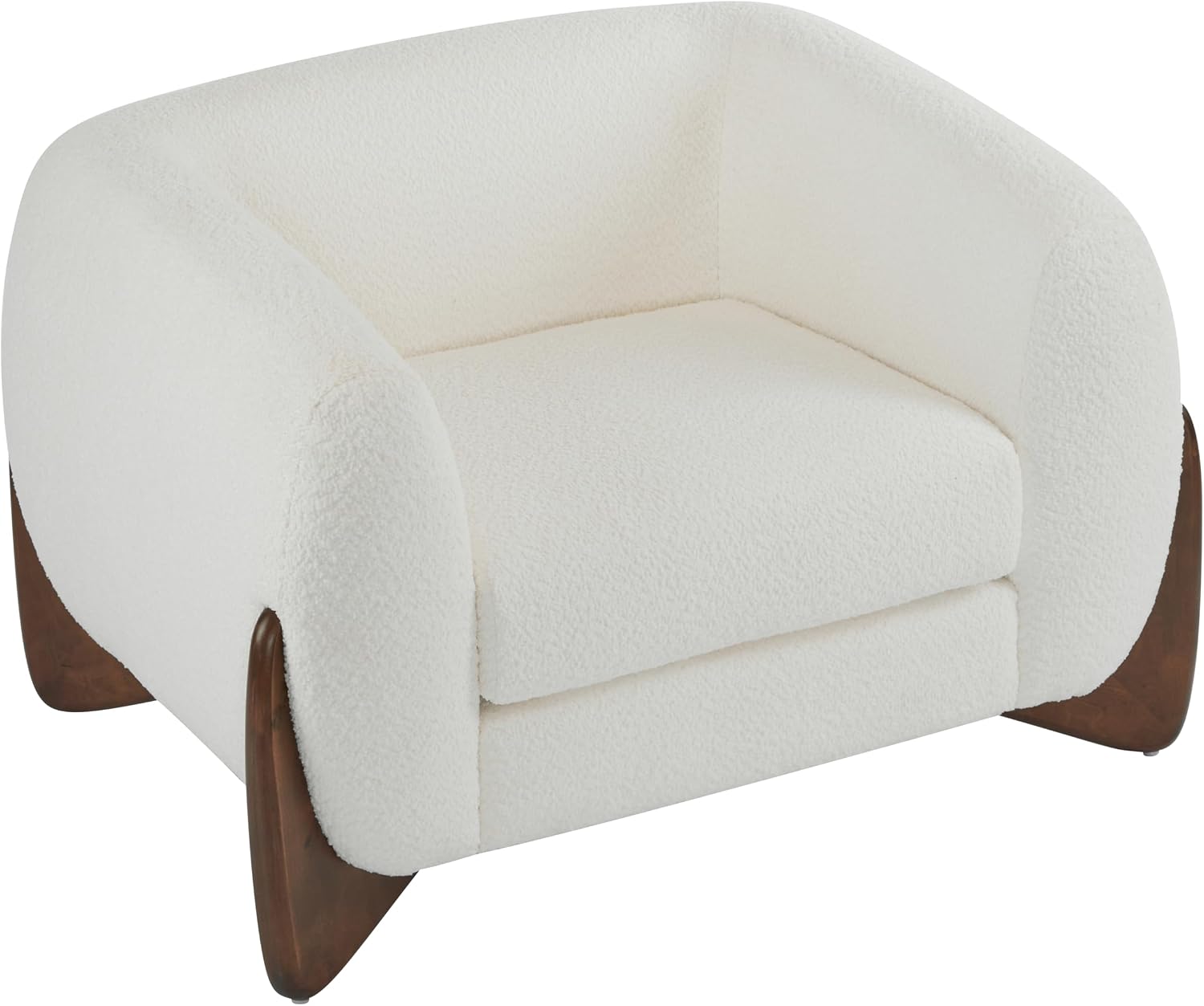 Christopher Knight Home Modern Boucle Fabric Upholstered Club Chair for Living Room, Home Office, Apartment, Relaxing Chair with Removable Cushion and Birch Wood Legs, White and Walnut