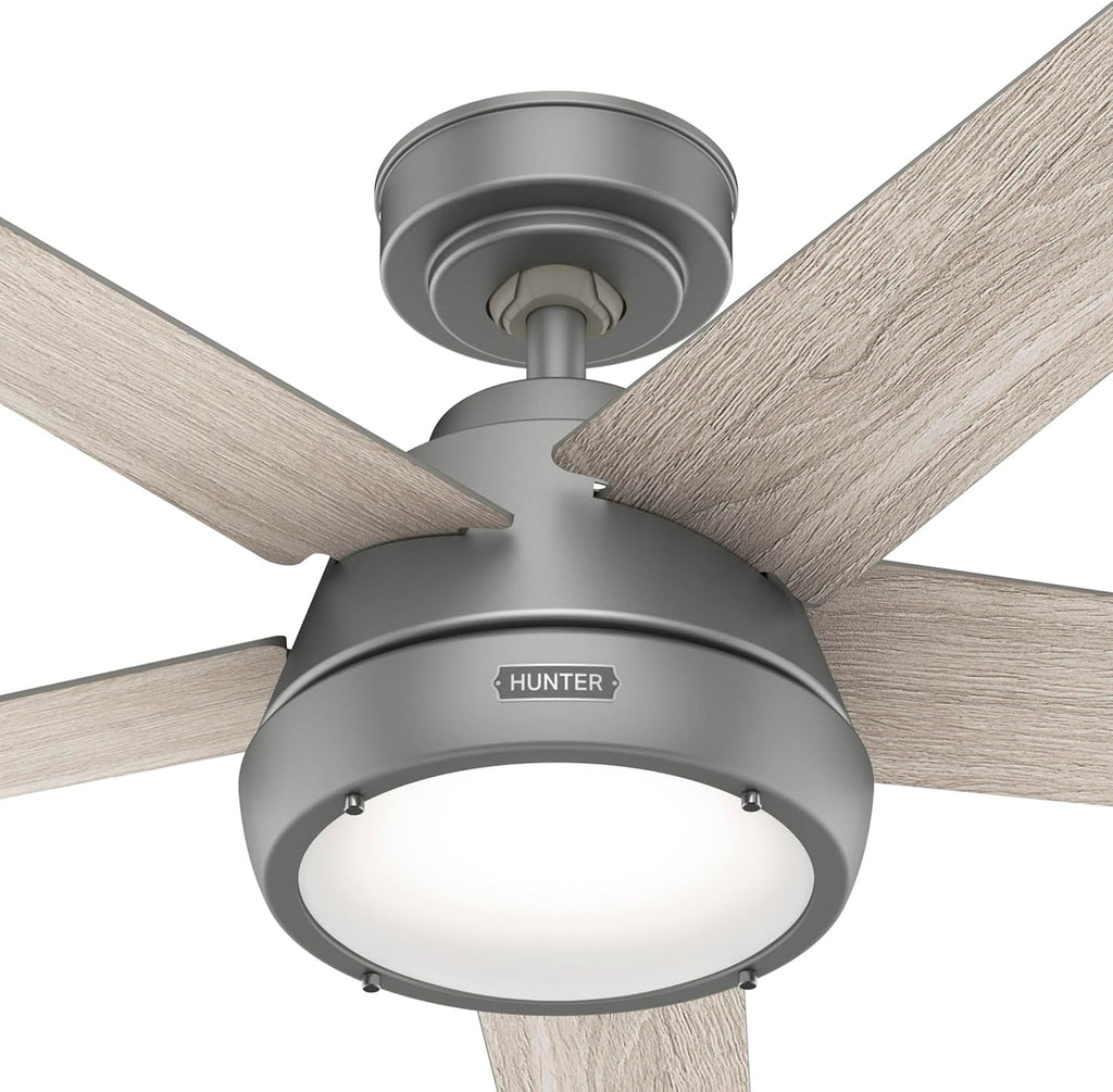 Hunter Fan 52 inch Casual Matte Silver Indoor Ceiling Fan with Lights and Remote Control for Bedroom, Living Room/Family Room, Dining Room, Kitchen, Office (Renewed)