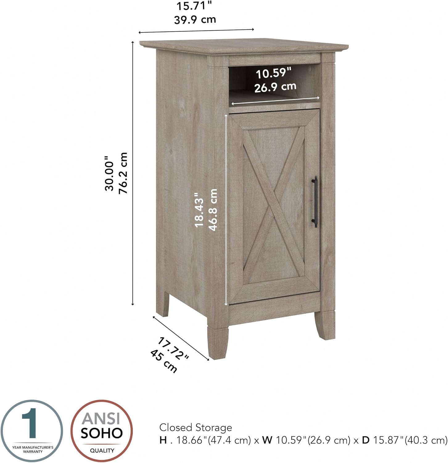 Bush Home Key West Nightstand with Door in Washed Gray