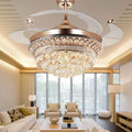 Bling Crystal Fan Chandelier, 42 Inch Rose Gold Chandelier Fans with Crystals, Retractable Fandelier Ceiling Fan with Light and Remote for Bedroom, Living Room, Dining Room