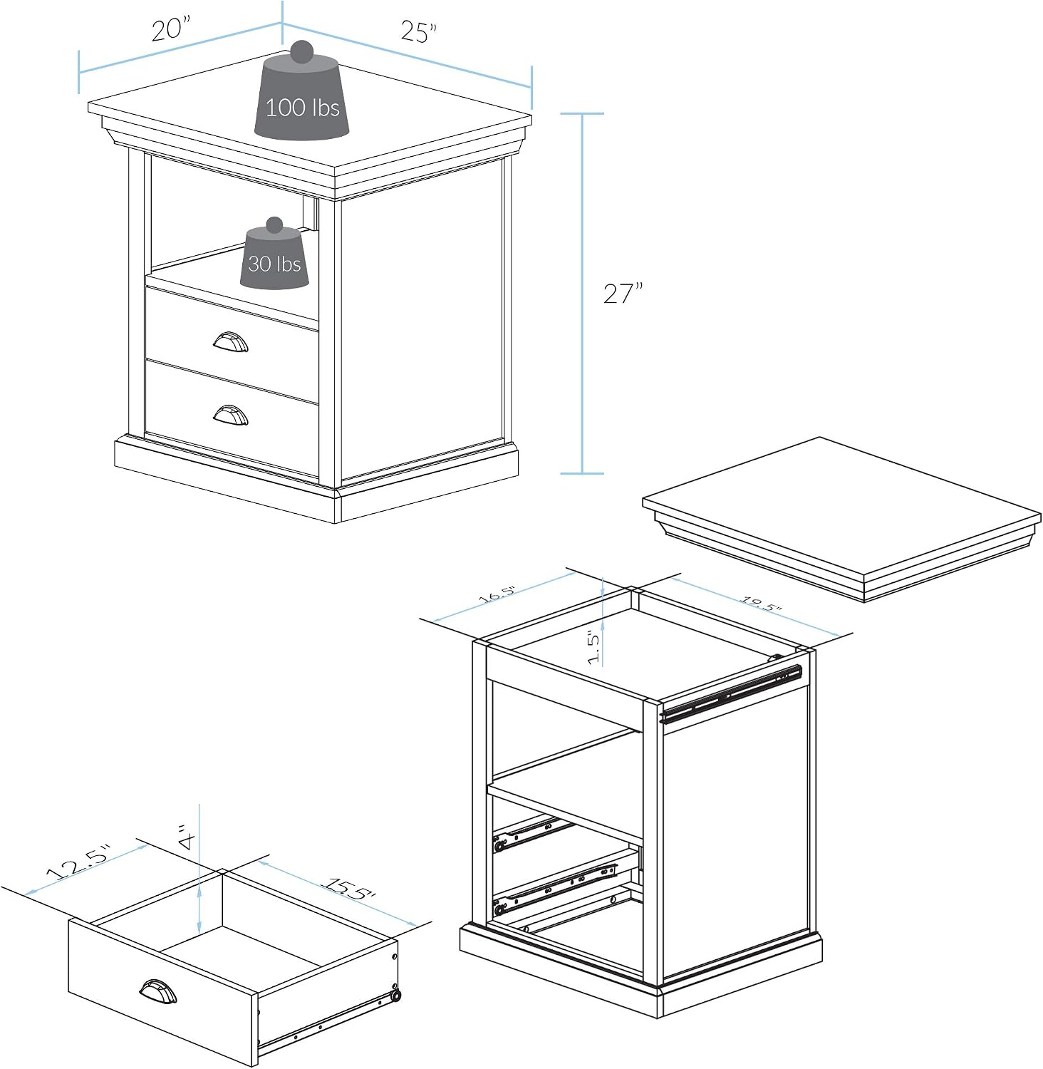Casual Home Lincoln Nightstand Compartment, Concealment Furniture, Mocha