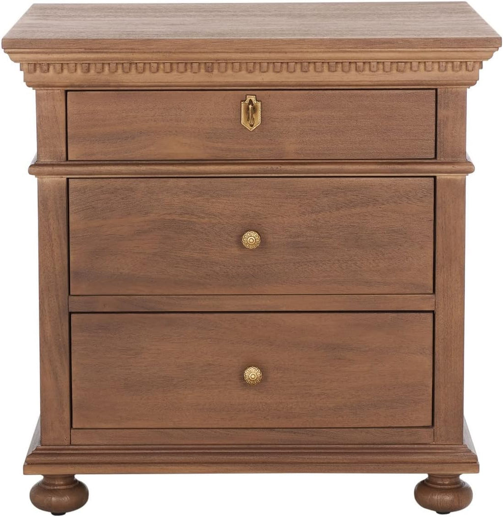 SAFAVIEH Couture Home Collection Allisyn Brown 3-Drawer Wood Nightstand Table (Fully Assembled)