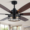 Farmhouse Ceiling Fan with Lights 60 Inch Rustic Ceiling Fan Black Caged Fandelier Large Chandelier Light for Living Room Indoor Outdoor, Reversible DC Motor 6 Speeds, 3 E26 Bulbs