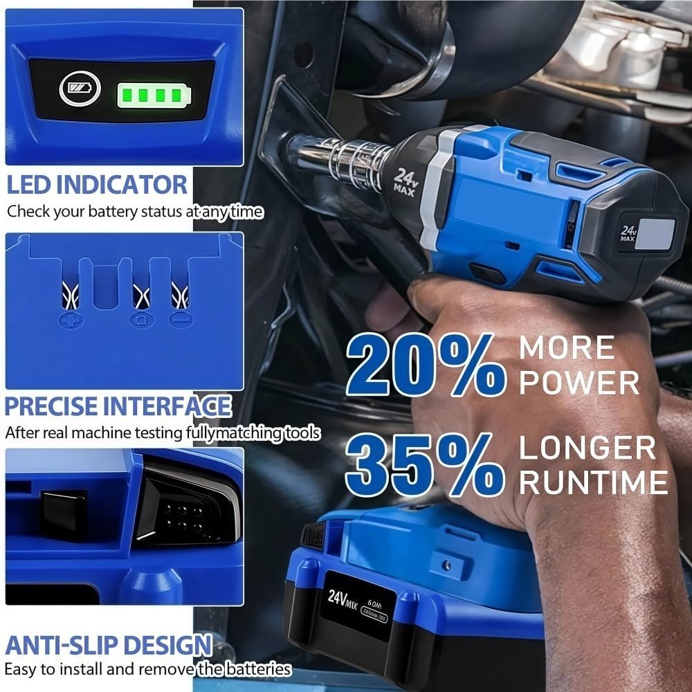 24V Li-Ion Replacement Battery Compatible with Kobalt 24-Volt Max Cordless Power Tools KB624-03 KB524-03 KB424-03 KB224-03 0673802 Drill Impact Driver Circular Saw Reciprocating Saw(1pcs 6.0ah)