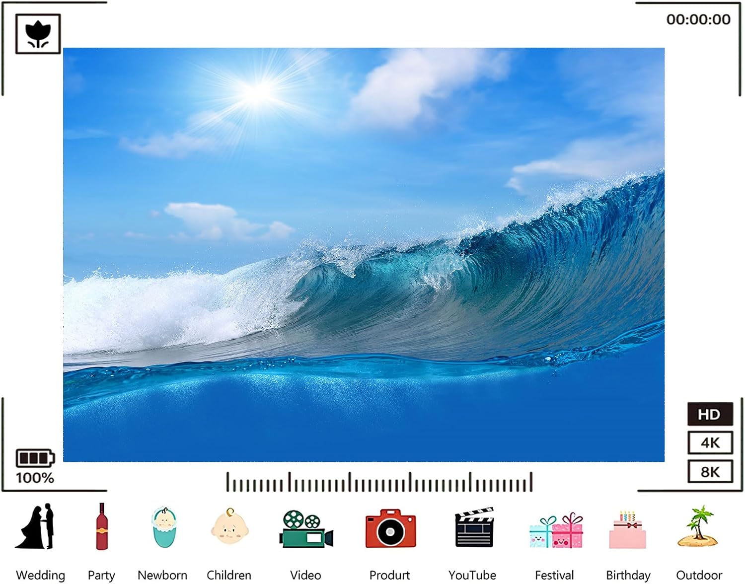 Trykid 20x10ft Turquoise Ocean Wave Backdrop Bright Sun Shining Clear Blue Sky Coastal View Photography Background Tropical Paradise Tapestry Party Decoration Photo Studio Prop Fabric