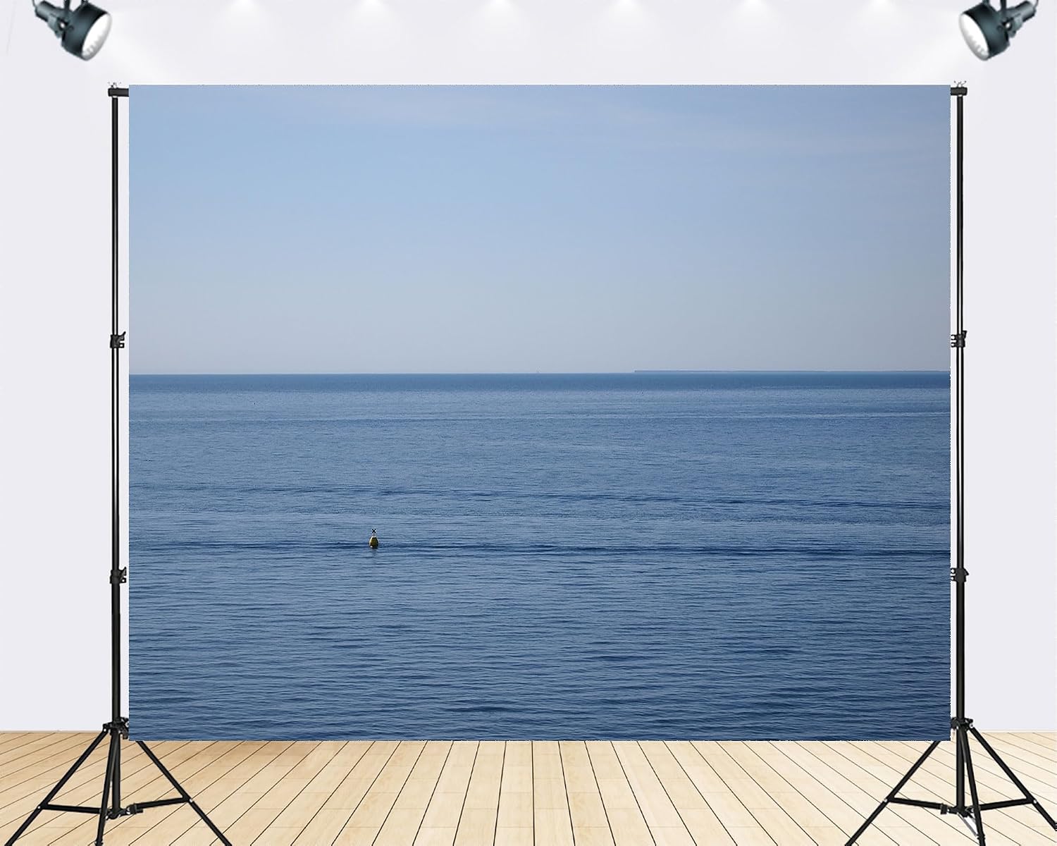 Trykid 20x10ft Calm Ocean Backdrop Yellow Buoy Clear Blue Sky Serene Waters Photography Background Minimalist Shoot Tapestry Party Decoration Photo Booth Prop Fabric