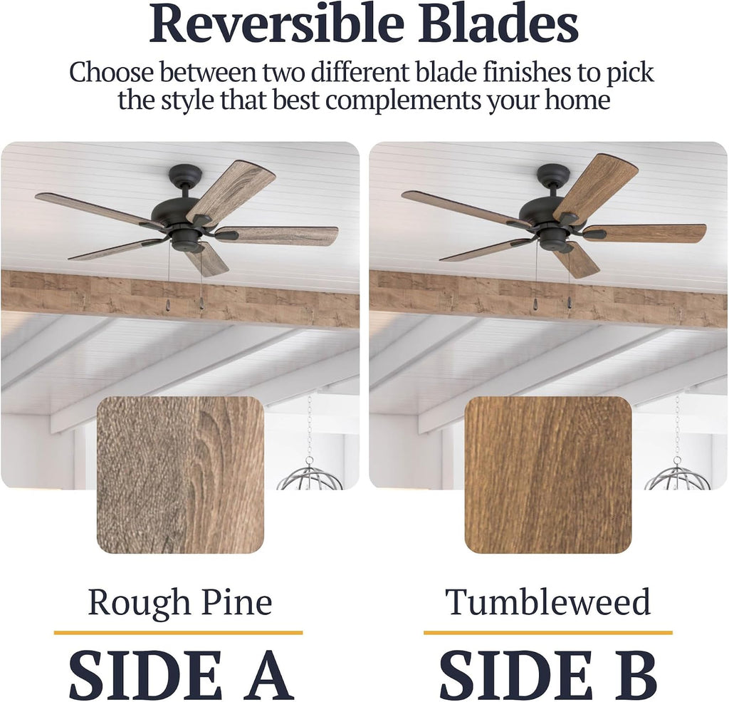 Prominence Home Russwood, 42 Inch Farmhouse Ceiling Fan with No Light, Remote Control, Three Mounting Options, 5 Dual Finish Blades, Reversible Motor - 50751-01 (Bronze)