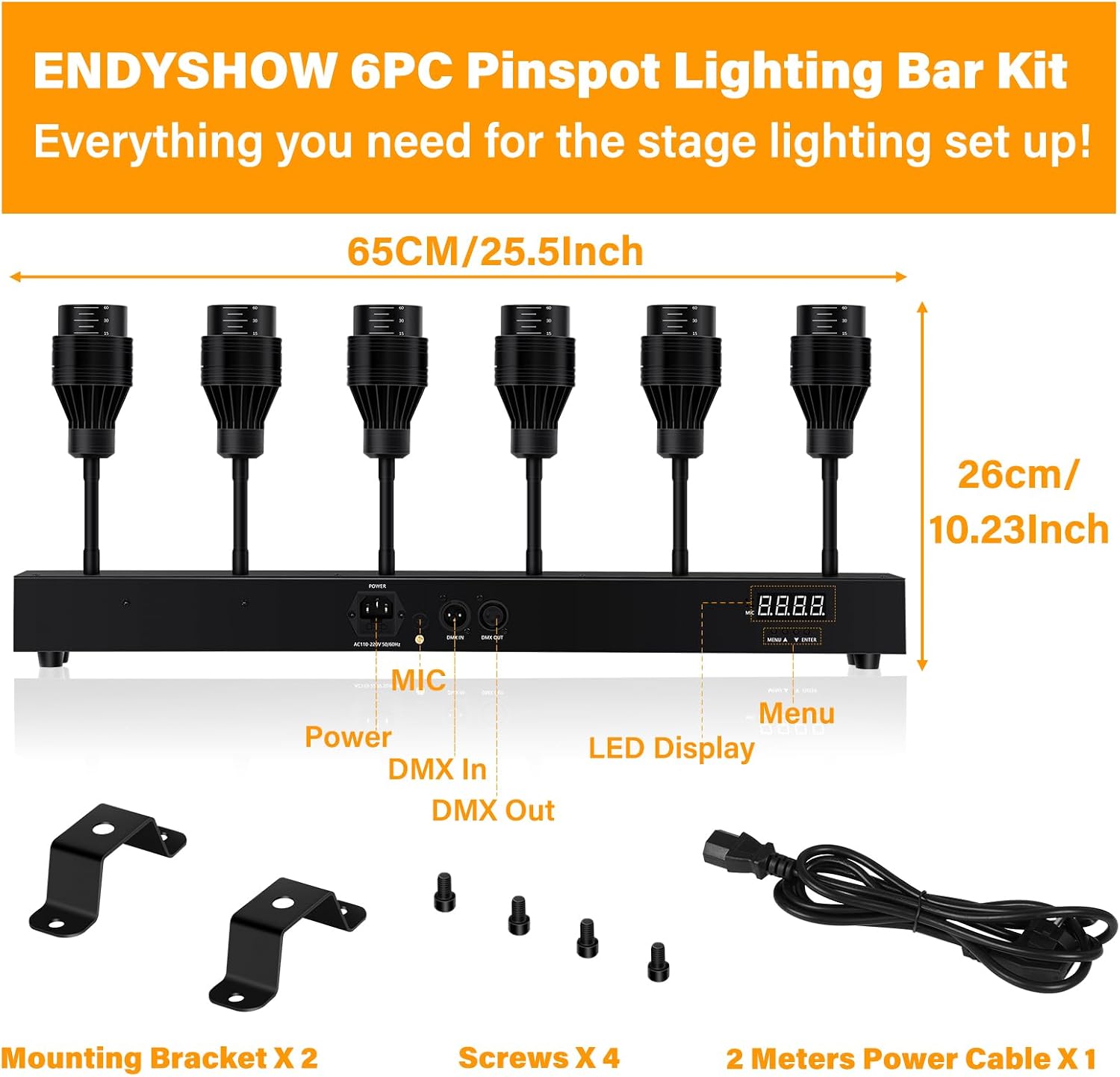 Pinspot Light Bar,6PC LED Pinspot Stage Lights Disco Ball Manual Zoom(15-60 Degree) 3200K Dimmable Warm White DMX Sound Activated Lights for Party Activities Live Show Concert Church Wedding