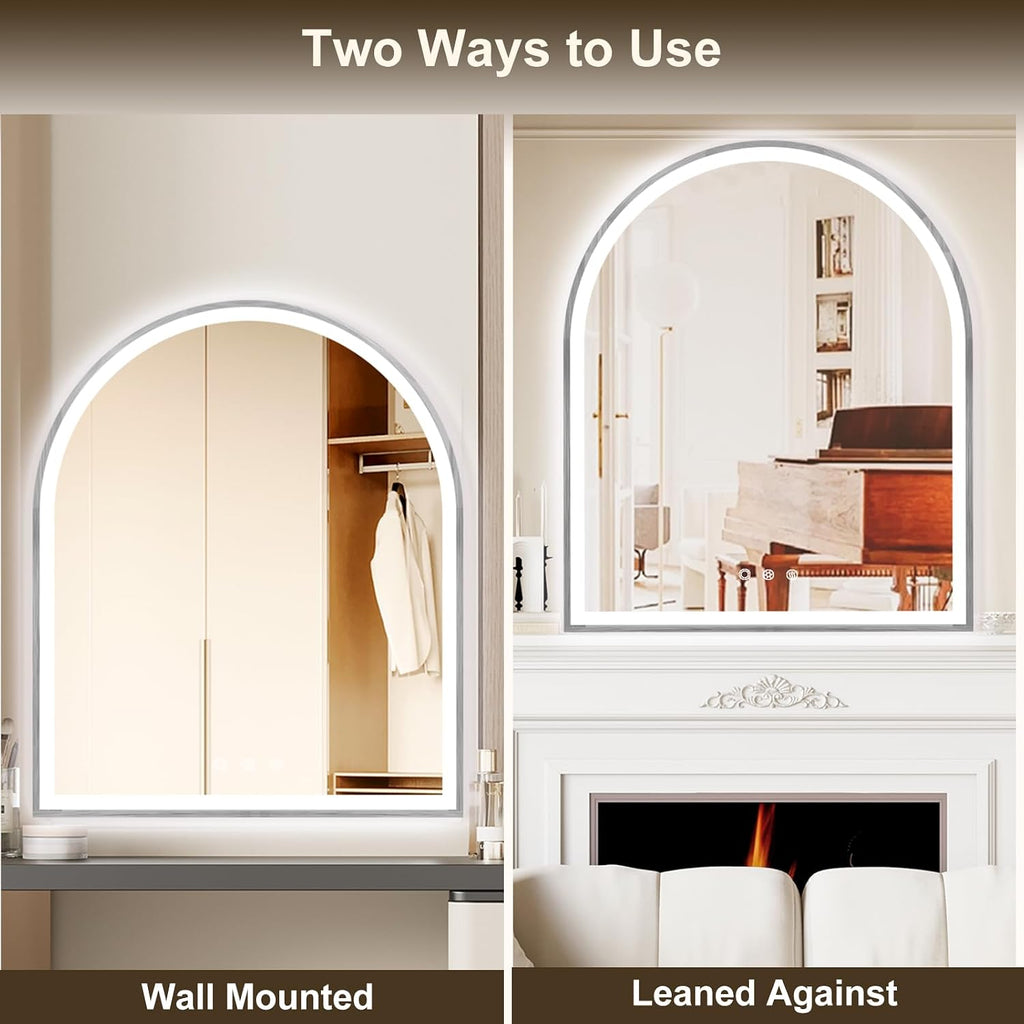 Arched LED Mirror for Bathroom 30'x36', Silver LED Bathroom Mirror with Lights-Fogless, Dimmable, 3 Color Changing, Touch Sensor