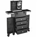 Joligrace Professional Rolling Makeup Case 4 Drawers Pro Makeup Artist Cosmetic Train Case Hairstylist Travel Case Portable Make Up Station with Multiple Compartments Extra Large - Black
