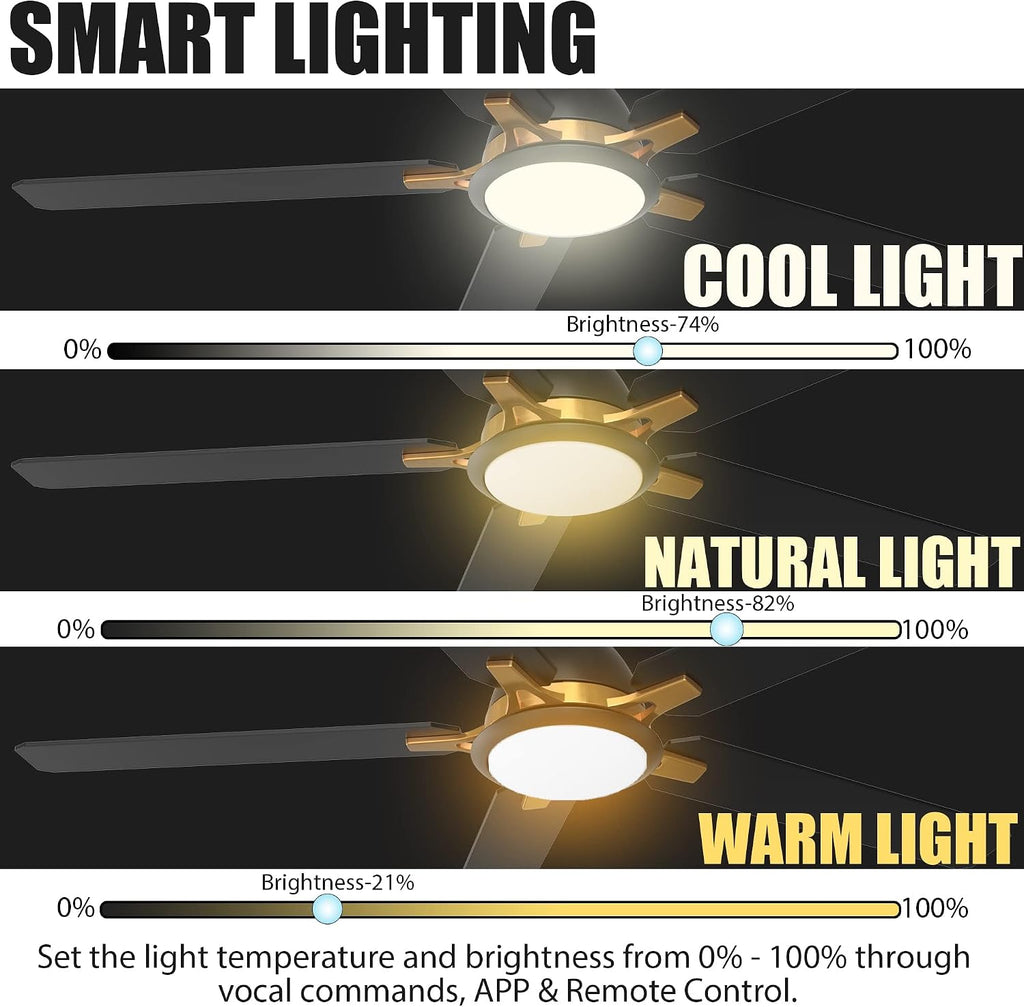 CEME 52' Smart Black Ceiling Fan with Lights, 5000 CFM High Velocity Outdoor Indoor Flush Mount Ceiling Fan, 10-Speed DC Motor, Siri Alexa App Control, 1%-100% Dimmable, 5 Wood Blades for Patio Porch